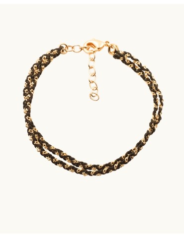Bracelet Chaîne Plaqué Or et Cordon Tressé Noir Aloe Bijoux