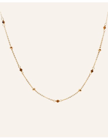 Collier chaîne plaqué or et pierre œil de tigre Aloe Bijoux