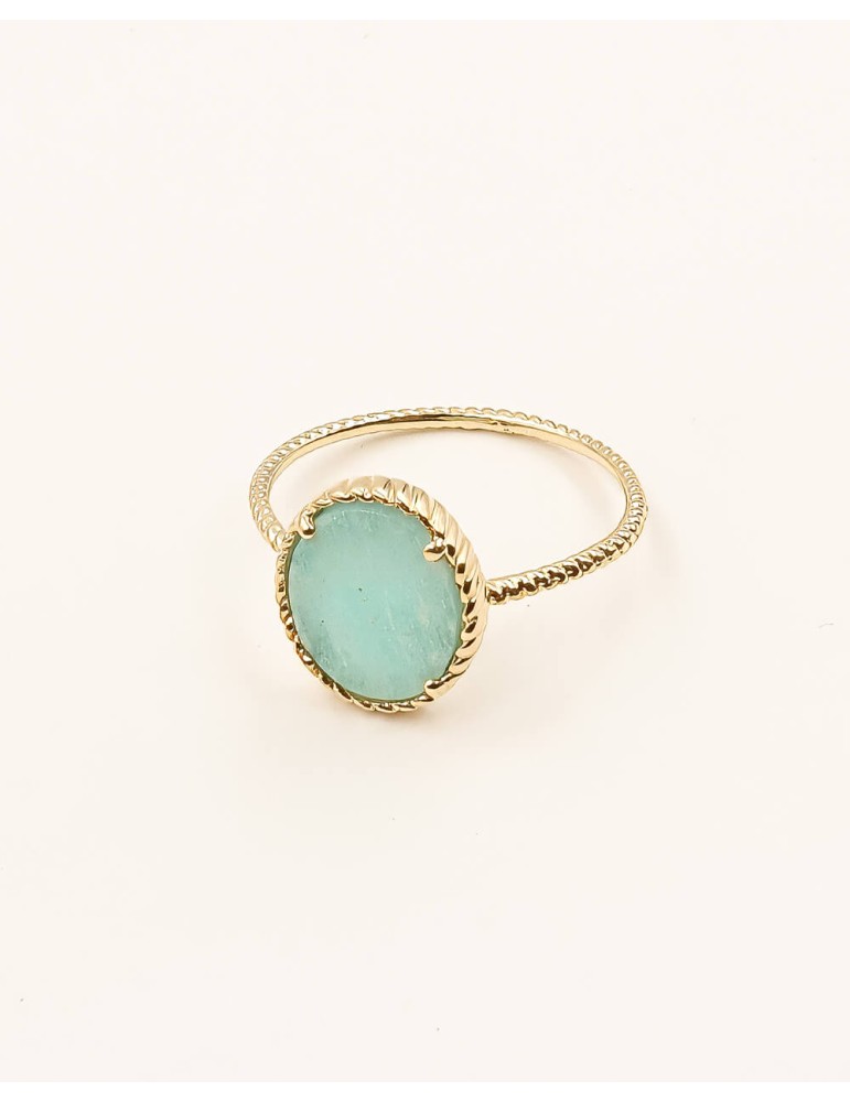 Bague texturée en plaqué or et amazonite Aloe Bijoux