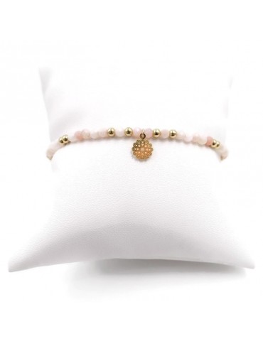 Bracelet Opale rose et Fleur filigrane en plaqué or Aloe Bijoux